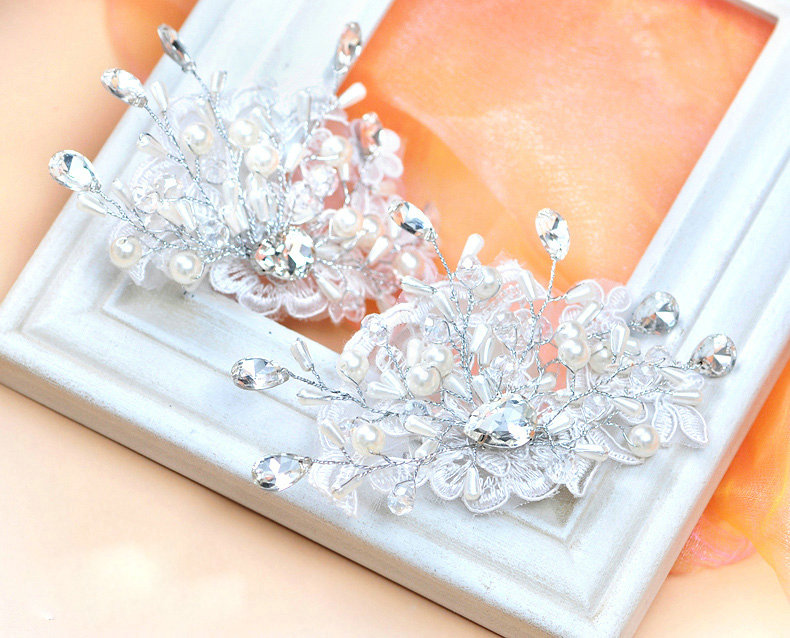 Wedding Bride Jewelry Crystal Pearl Hairpin Lace Headband Headpiece Flower Hair Accessories