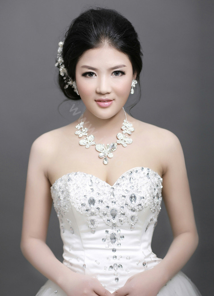 Wedding Bride Jewelry Crystal Pearl Headband Headpiece Butterfly Hair Accessories