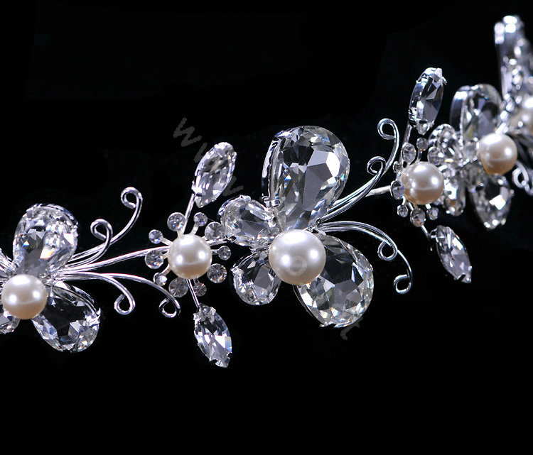 Wedding Bride Jewelry Crystal Pearl Headband Headpiece Butterfly Hair Accessories