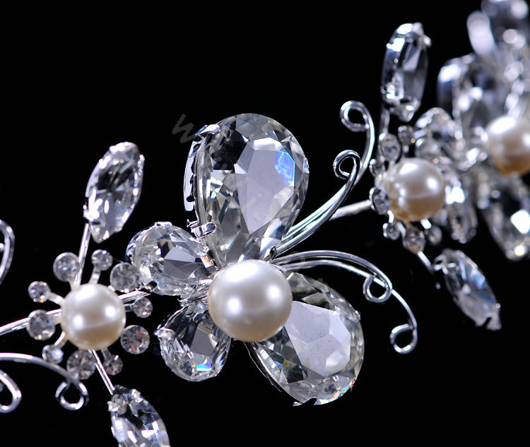Wedding Bride Jewelry Crystal Pearl Headband Headpiece Butterfly Hair Accessories