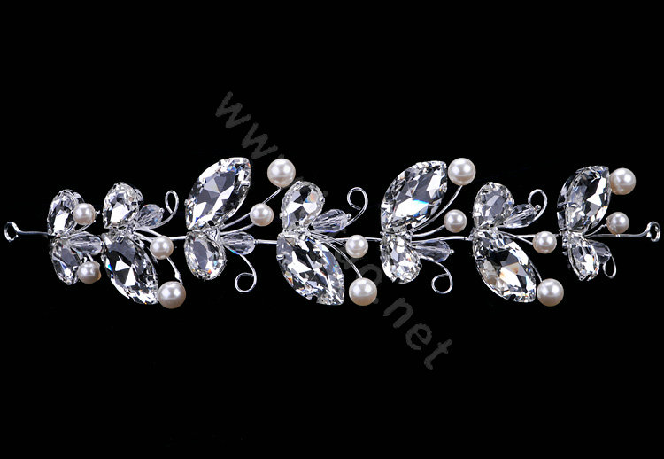 Wedding Bride Jewelry Crystal Pearl Headpiece Headband Butterfly Hair Accessories