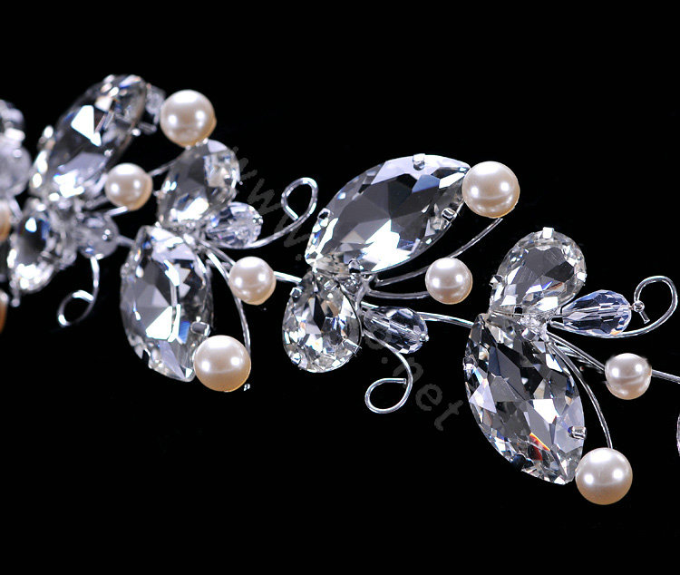 Wedding Bride Jewelry Crystal Pearl Headpiece Headband Butterfly Hair Accessories