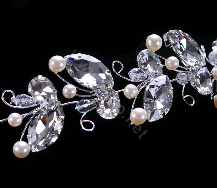 Wedding Bride Jewelry Crystal Pearl Headpiece Headband Butterfly Hair Accessories