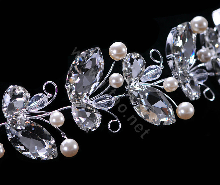 Wedding Bride Jewelry Crystal Pearl Headpiece Headband Butterfly Hair Accessories