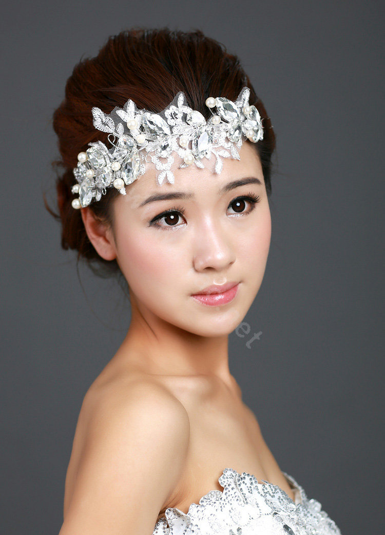 Wedding Bride Jewelry Crystal Pearl Lace Headband Headpiece Butterfly Hair Accessories