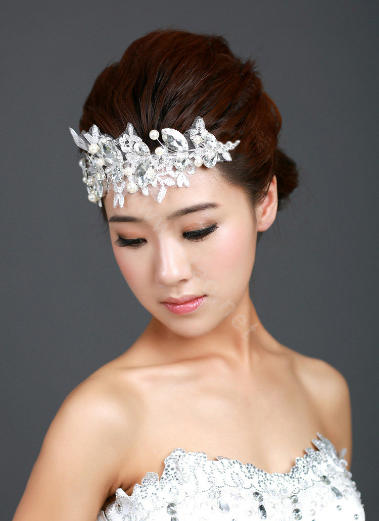 Wedding Bride Jewelry Crystal Pearl Lace Headband Headpiece Butterfly Hair Accessories