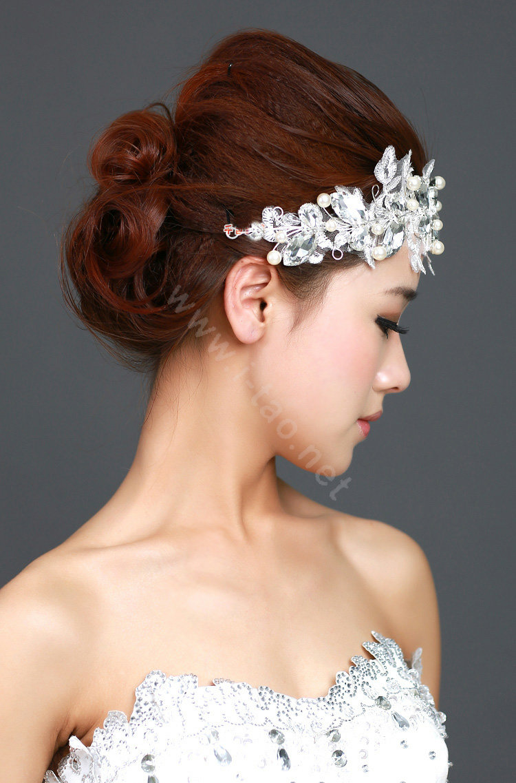 Wedding Bride Jewelry Crystal Pearl Lace Headband Headpiece Butterfly Hair Accessories