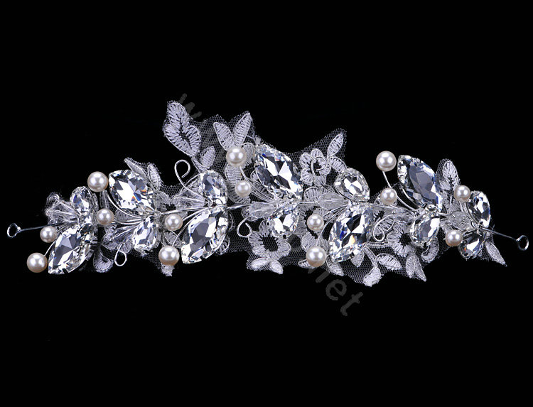 Wedding Bride Jewelry Crystal Pearl Lace Headband Headpiece Butterfly Hair Accessories