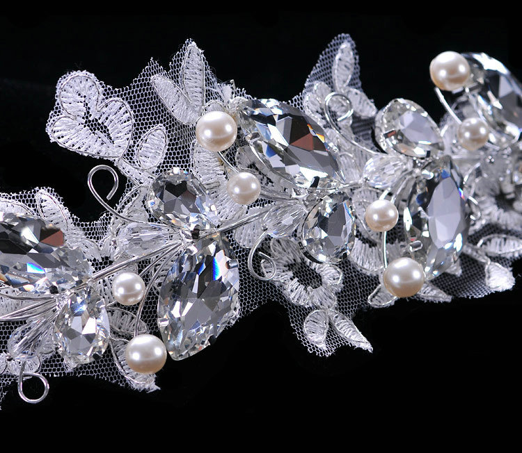 Wedding Bride Jewelry Crystal Pearl Lace Headband Headpiece Butterfly Hair Accessories