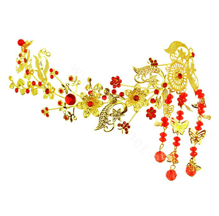 Wedding Hairpins bridal hair jewelry crystal gold floral tassels headpiece headband