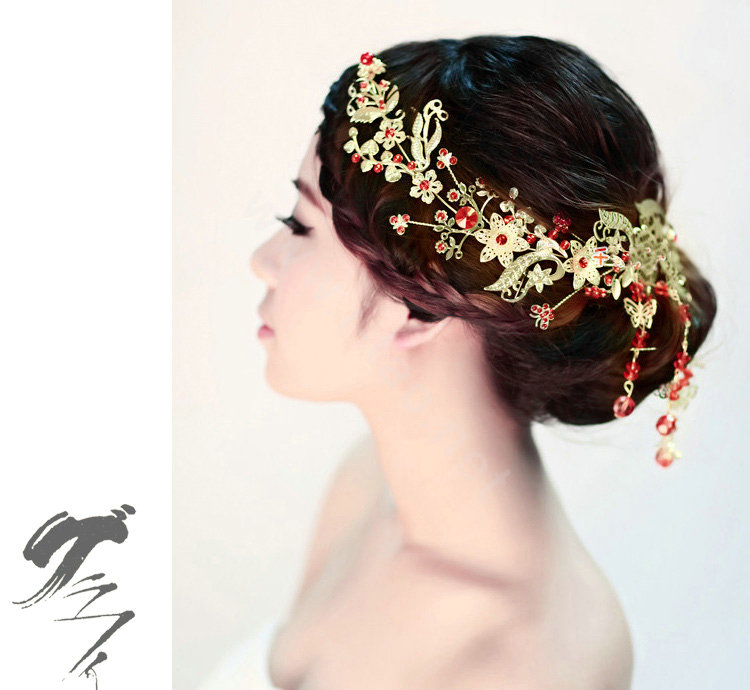 Wedding Hairpins bridal hair jewelry crystal gold floral tassels headpiece headband