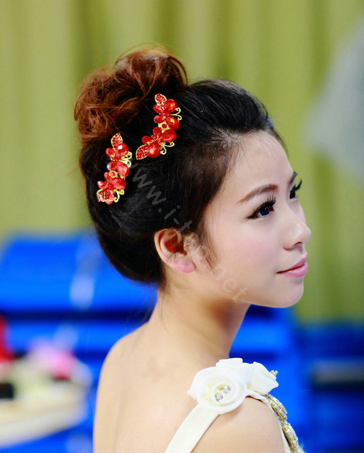 Wedding Hairpins bridal hair jewelry crystal rhinestone red butterfly hair Combs