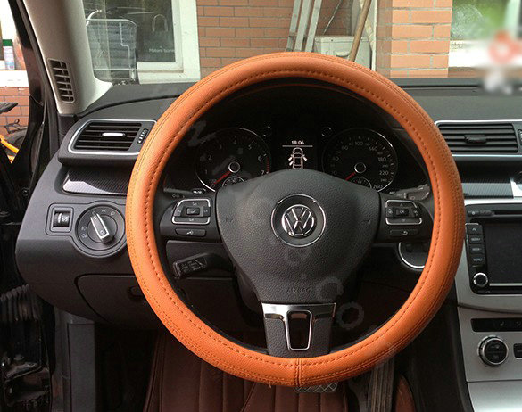 Auto Car Steering Wheel Cover Airhole Microfiber leather Diameter 15 inch 38CM - Brown