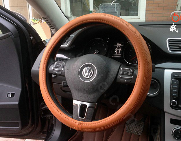 Auto Car Steering Wheel Cover Airhole Microfiber leather Diameter 15 inch 38CM - Brown