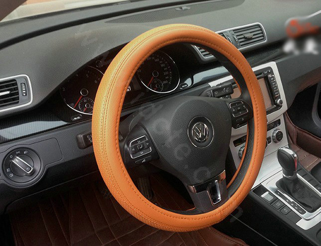 Auto Car Steering Wheel Cover Airhole Microfiber leather Diameter 15 inch 38CM - Brown