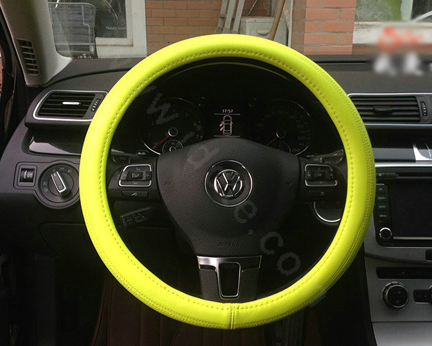 Auto Car Steering Wheel Cover Airhole Microfiber leather Diameter 15 inch 38CM - Fluorescent Green