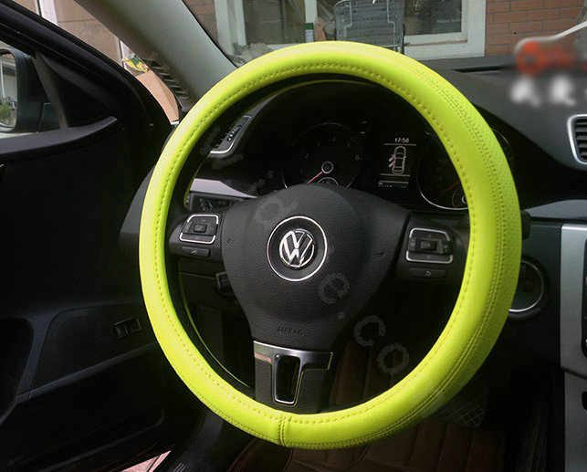 Auto Car Steering Wheel Cover Airhole Microfiber leather Diameter 15 inch 38CM - Fluorescent Green