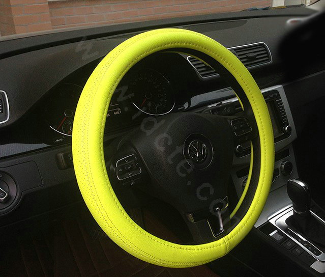 Auto Car Steering Wheel Cover Airhole Microfiber leather Diameter 15 inch 38CM - Fluorescent Green