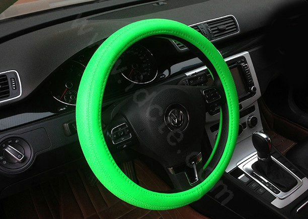 Auto Car Steering Wheel Cover Airhole Microfiber leather Diameter 15 inch 38CM - Green