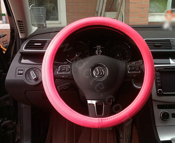 Auto Car Steering Wheel Cover Airhole Microfiber leather Diameter 15 inch 38CM - Rose