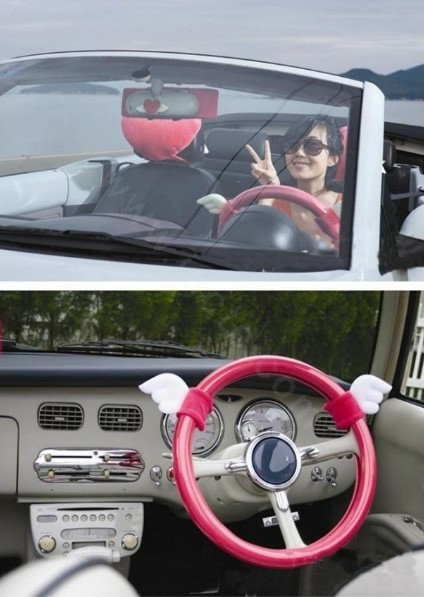 Auto Car Steering Wheel Cover Angel wings Polyurethane Diameter 15 inch 38CM - Pink