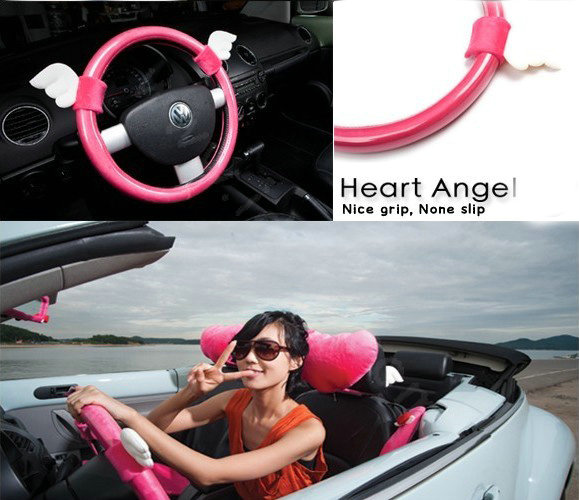 Auto Car Steering Wheel Cover Angel wings Polyurethane Diameter 15 inch 38CM - Pink