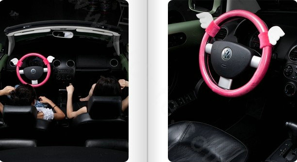 Auto Car Steering Wheel Cover Angel wings Polyurethane Diameter 15 inch 38CM - Pink