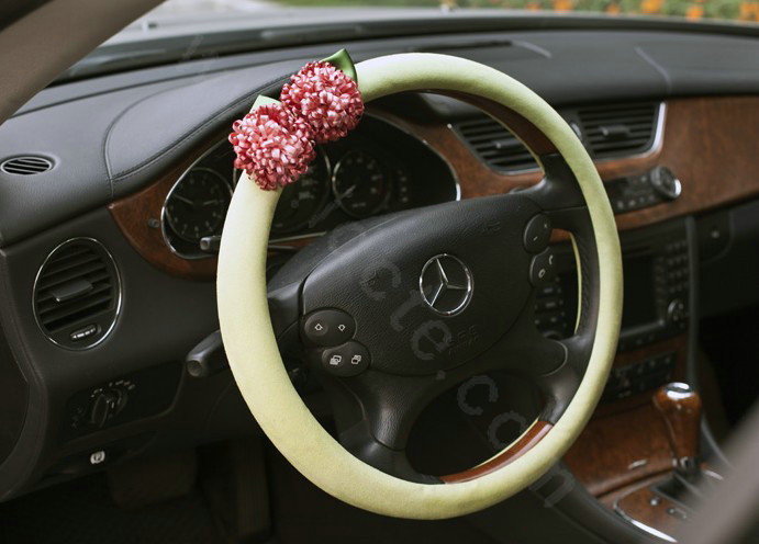 Auto Car Steering Wheel Cover Bowknot Deerskin Diameter 15 inch 38CM - Green