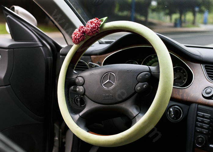 Auto Car Steering Wheel Cover Bowknot Deerskin Diameter 15 inch 38CM - Green