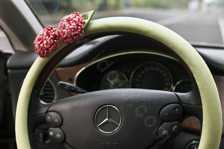 Auto Car Steering Wheel Cover Bowknot Deerskin Diameter 15 inch 38CM - Green