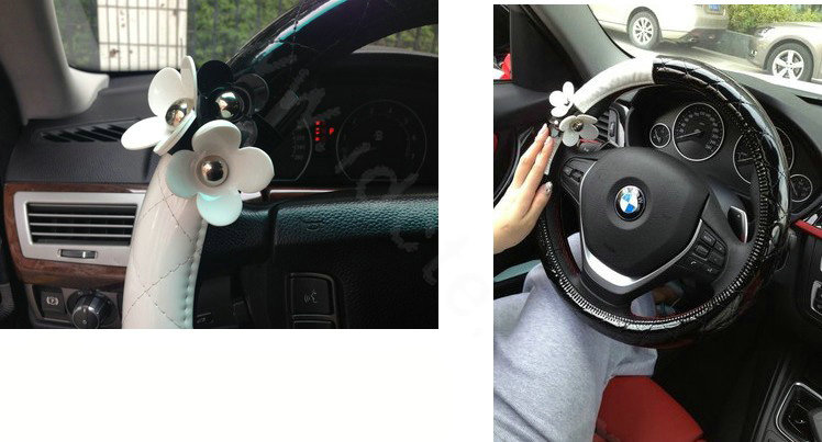 Auto Car Steering Wheel Cover Daisy Artificial leather Diameter 15 inch 38CM - Black