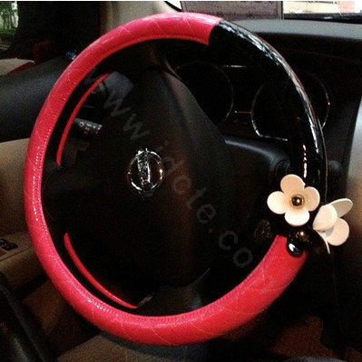Auto Car Steering Wheel Cover Daisy Artificial leather Diameter 14 inch 36CM - Red
