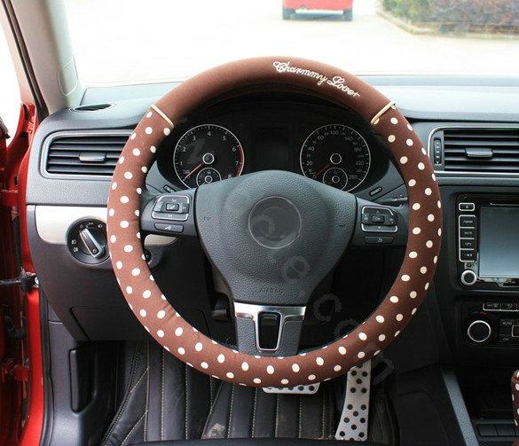 Auto Car Steering Wheel Cover Dots Cotton Diameter 15 inch 38CM - Coffee