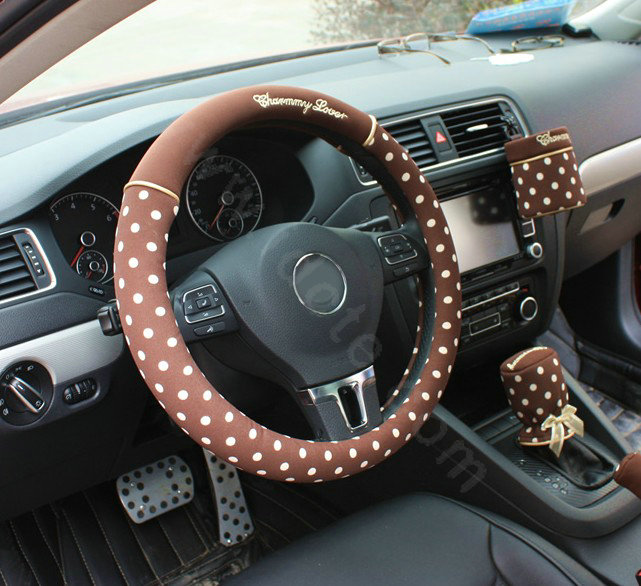 Auto Car Steering Wheel Cover Dots Cotton Diameter 15 inch 38CM - Coffee