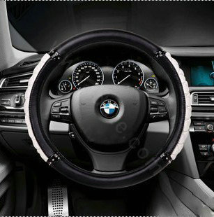 Auto Car Steering Wheel Cover Fashion Sheepskin Diameter 15 inch 38CM - Black+White