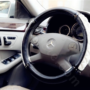 Auto Car Steering Wheel Cover Fashion Sheepskin Diameter 16 inch 40CM - Black+White