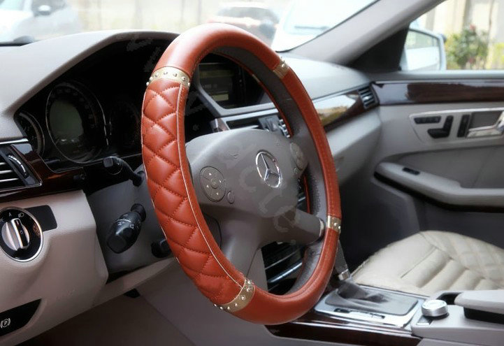 Auto Car Steering Wheel Cover Fashion Sheepskin Diameter 15 inch 38CM - Brown