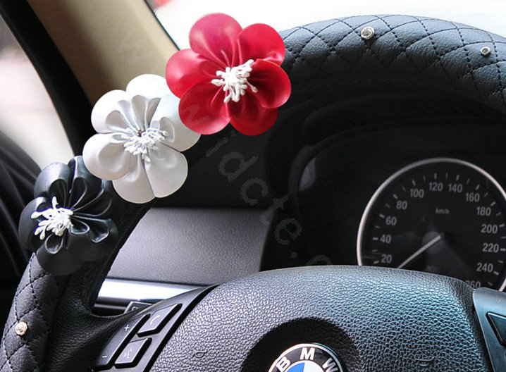 Auto Car Steering Wheel Cover Floral Imitation sheepskin Diameter 15 inch 38CM - Black