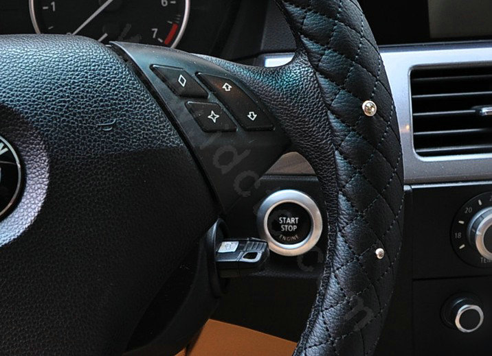 Auto Car Steering Wheel Cover Floral Imitation sheepskin Diameter 15 inch 38CM - Black