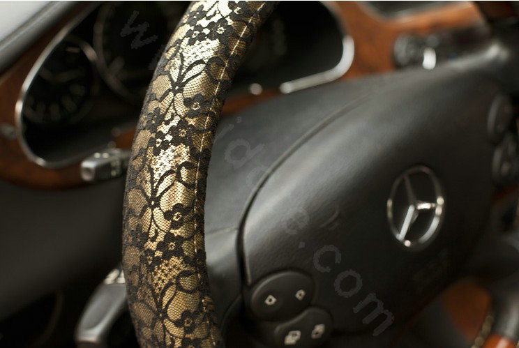 Auto Car Steering Wheel Cover Floral Lace Polyester Diameter 14 inch 36CM - Gold