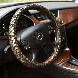 Auto Car Steering Wheel Cover Floral Lace Polyester Diameter 16 inch 40CM - Gold