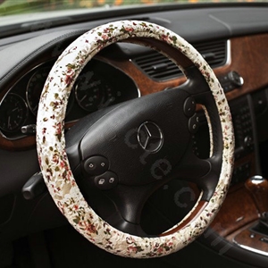Auto Car Steering Wheel Cover Floral Lace Polyester Diameter 15 inch 38CM - White