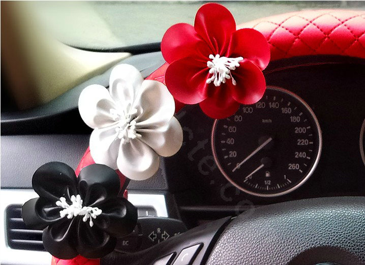 Auto Car Steering Wheel Cover Flower Imitation sheepskin Diameter 15 inch 38CM - Red