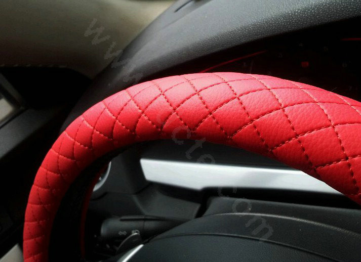 Auto Car Steering Wheel Cover Flower Imitation sheepskin Diameter 15 inch 38CM - Red