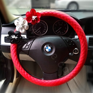 Auto Car Steering Wheel Cover Flower Imitation sheepskin Diameter 15 inch 38CM - Red