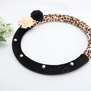 Auto Car Steering Wheel Cover Flower Leopard Velveteen Diameter 15 inch 38CM - Brown Black