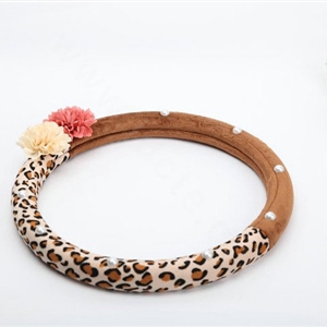 Auto Car Steering Wheel Cover Flower Leopard Velveteen Diameter 15 inch 38CM - Brown Coffee