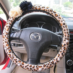 Auto Car Steering Wheel Cover Flower Leopard Velveteen Diameter 15 inch 38CM - Brown