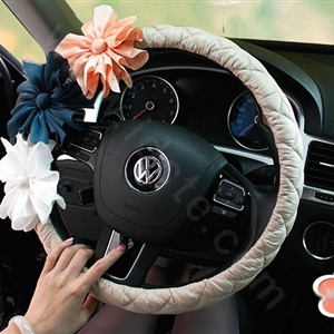 Auto Car Steering Wheel Cover Flower Nylon shioze Diameter 15 inch 38CM - Beige