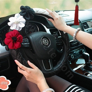 Auto Car Steering Wheel Cover Flower Nylon shioze Diameter 15 inch 38CM - Black+White